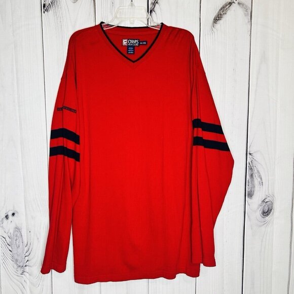 Vintage Chaps Ralph Lauren Ribbed Pullover Sweater Top Sz XXL V-Neck Red Cotton - Picture 1 of 8